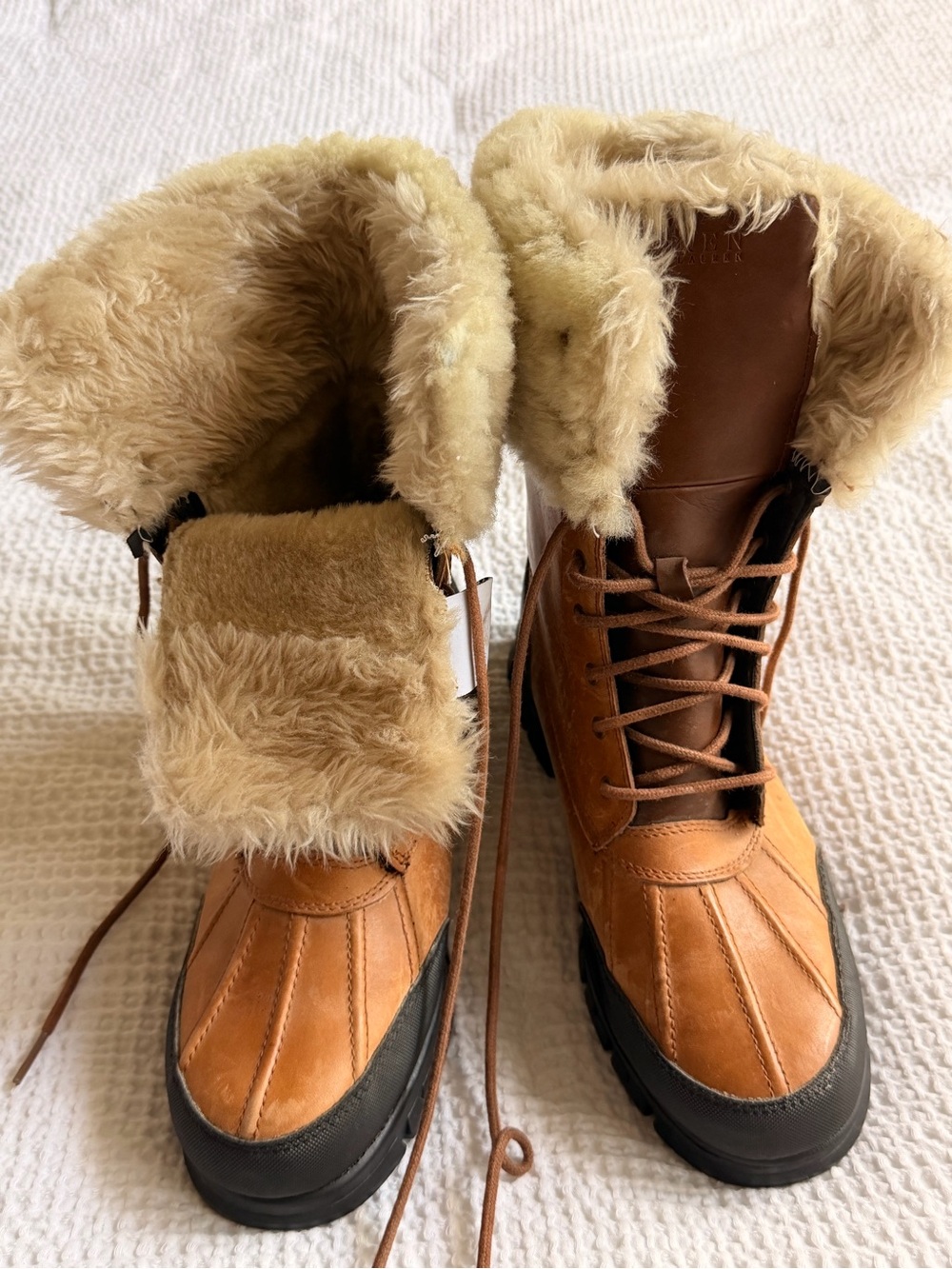 Lauren Ralph Lauren Brown Faux-Shearling Lace-Up Winter Boots